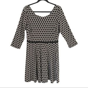 Oleg Cassini Black/Ivory 3/4 Sleeve Polkadot Dress New Size 12